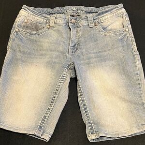 Paisley Sky Light Blue Blingy Rhinestone Embroidered Denim Shorts